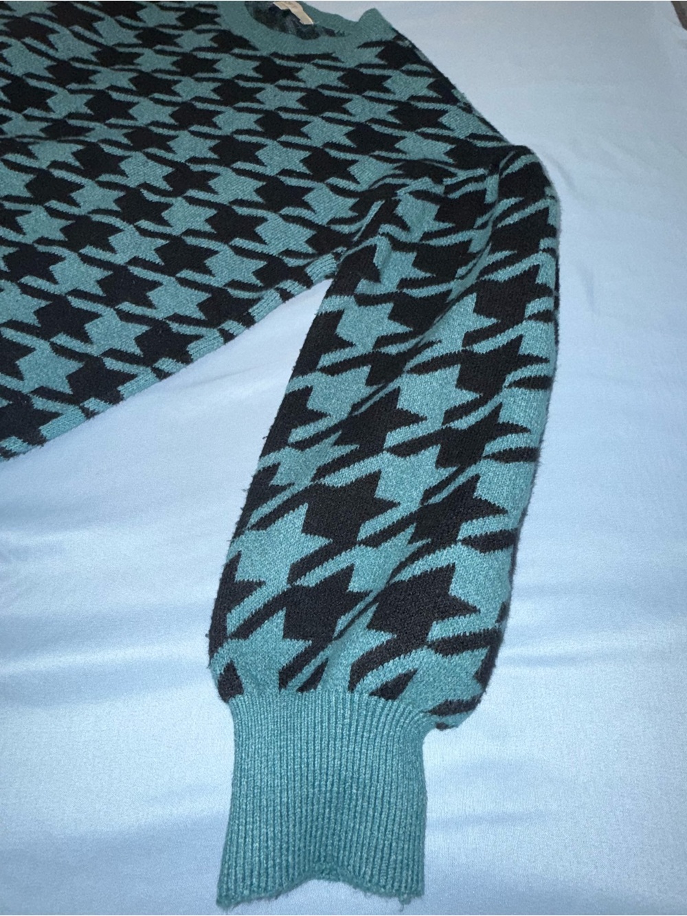 LOFT Houndstooth Balloon Sleeve Sweater – Blue/Black – Size XL - Picture 7 of 7
